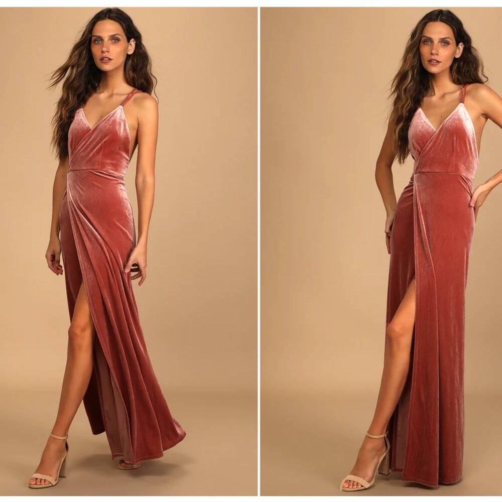 Velvet Faux-Wrap Maxi Dress